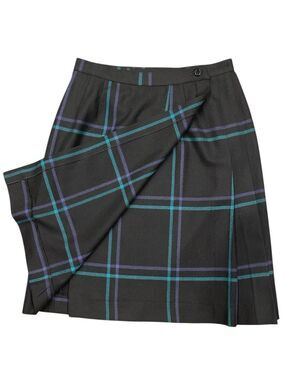 Dark Academia Plaid Wool Wrap Skirt 90s Preppy Schoolgirl Black EU38 US6